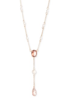"Lauren Ralph Lauren Gold-Tone Crystal, Imitation Pearl & Bead 16"" Lariat Necklace - Pink"
