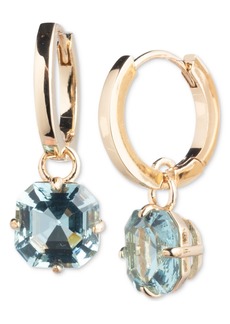 Lauren Ralph Lauren Gold-Tone Cushion-Cut Stone Charm Huggie Hoop Earrings - Aqua Blue