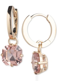 Lauren Ralph Lauren Gold-Tone Cushion-Cut Stone Charm Huggie Hoop Earrings - Light Pink