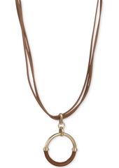 "Lauren Ralph Lauren Leather-Wrapped Ring Multi-Cord Pendant Necklace, 16"" + 3"" extender - Dark Brown"