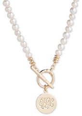 "Lauren Ralph Lauren Gold-Tone Logo Charm Imitation & Freshwater Pearl Beaded 17"" Pendant Necklace - White"