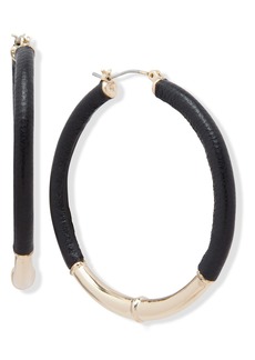 "Lauren Ralph Lauren Medium Leather Hoop Earrings, 2"" - Black"
