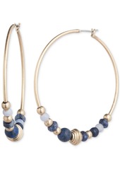 "Lauren Ralph Lauren Gold-Tone Medium Natural Bead Hoop Earrings, 1.8"" - Blue"