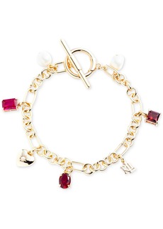 Lauren Ralph Lauren Gold-Tone Mixed Stone Heart & Logo Charm Bracelet - Pink