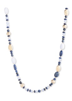 "Lauren Ralph Lauren Gold-Tone Natural Stone Beaded Collar Necklace, 17"" + 3"" extender - Blue"