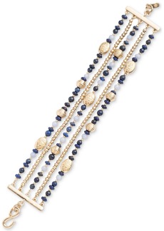 Lauren Ralph Lauren Gold-Tone Natural Stone Beaded Multi-Row Flex Bracelet - Blue