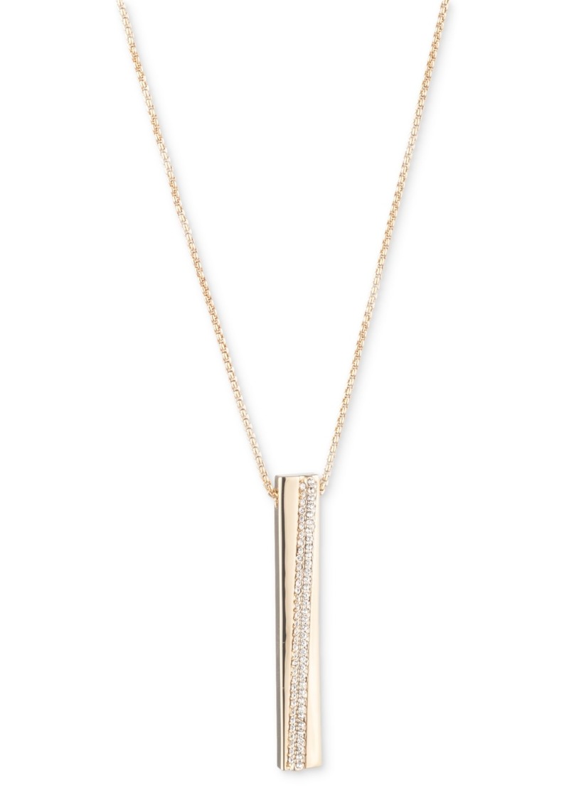 "Lauren Ralph Lauren Gold-Tone Pave Bar 36"" Adjustable Pendant Necklace - Crystal Wh"