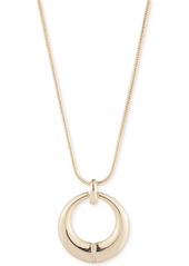 "Lauren Ralph Lauren Gold-Tone Pave Sculpted Circle Pendant Necklace, 16"" + 3"" extender - White"