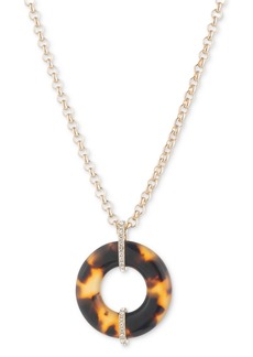 "Lauren Ralph Lauren Gold-Tone Pave Tortoise-Look Circle Pendant Necklace, 16"" + 3"" extender - GOLD"