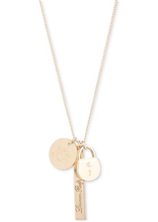 "Lauren Ralph Lauren Gold-Tone Script Charm Pendant Necklace, 24"" + 3"" extender - Yello"