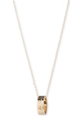 "Lauren Ralph Lauren Gold-Tone Script Logo Ring Pendant Necklace, 16"" + 3"" extender - Yello"