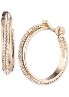 "Lauren Ralph Lauren Gold-Tone Small Pave Hoop Clip-On Earrings, 0.98"" - Crystal Wh"