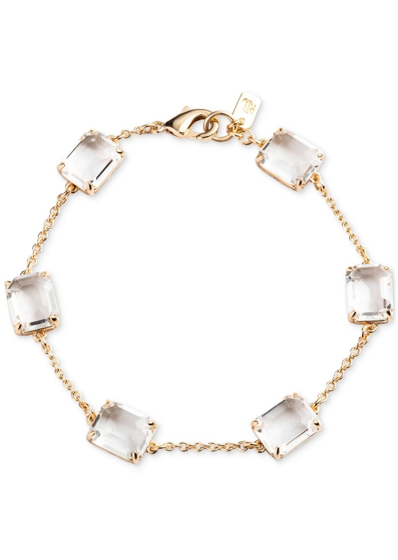 Lauren Ralph Lauren Gold-Tone Square Stone & Fine Chain Link Bracelet - Crystal Wh