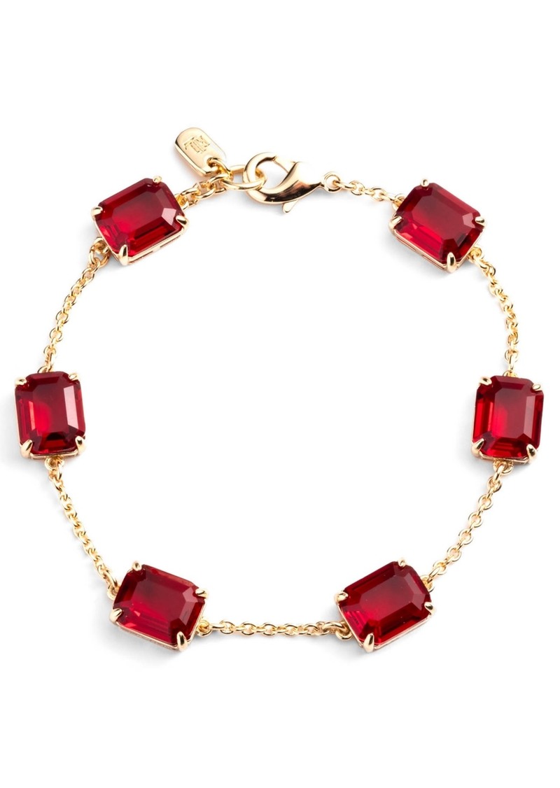 Lauren Ralph Lauren Gold-Tone Square Stone & Fine Chain Link Bracelet - Red Cherry