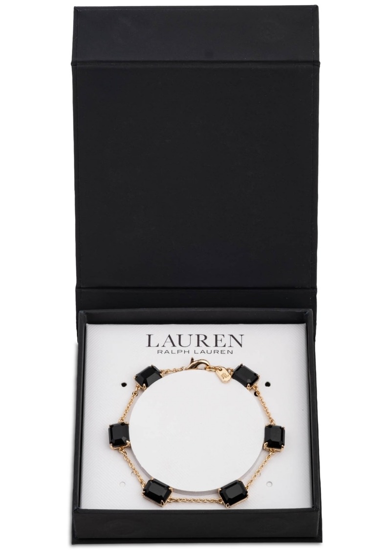 Lauren Ralph Lauren Gold-Tone Square Stone & Fine Chain Link Bracelet - Jet