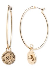 Lauren Ralph Lauren Gold-Tone Tartan Pattern Logo Charm Hoop Earrings - Gold