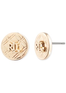 Lauren Ralph Lauren Gold-Tone Tartan Pattern Logo Stud Earrings - Gold