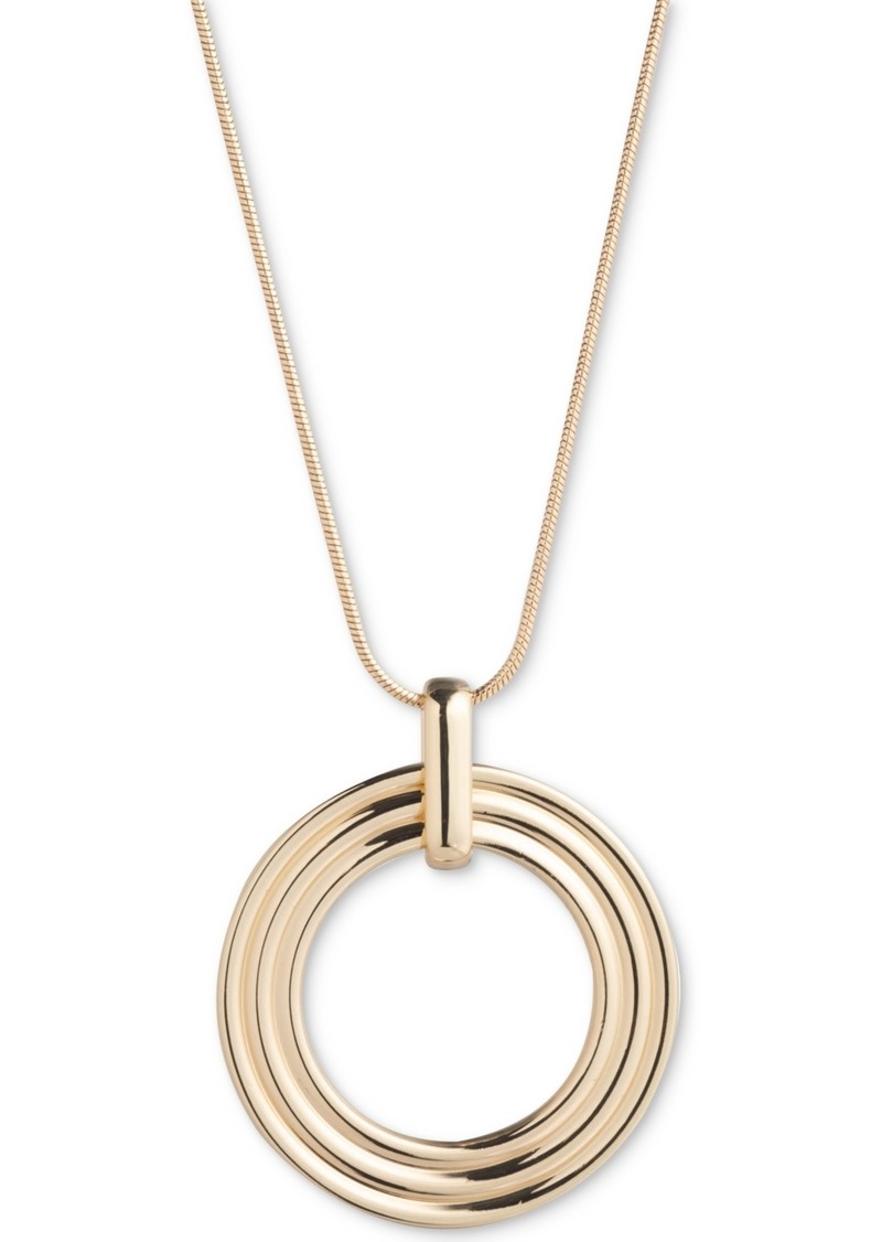 "Lauren Ralph Lauren Gold-Tone Textured Circle 48"" Adjustable Pendant Necklace - Gold"