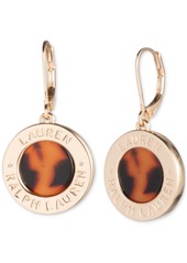 Lauren Ralph Lauren Gold-Tone Tortoise-Look Logo Coin Drop Earrings - Dark Brown