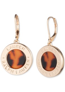 Lauren Ralph Lauren Gold-Tone Tortoise-Look Logo Coin Drop Earrings - Dark Brown