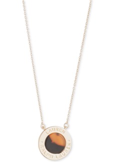 "Lauren Ralph Lauren Gold-Tone Tortoise-Look Logo Coin Pendant Necklace, 16"" + 3"" extender - Dark Brown"