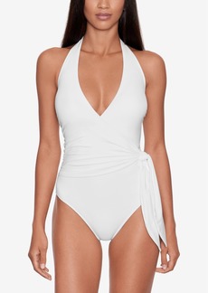 Lauren Ralph Lauren Halter Side-Tie Tummy-Control One-Piece Swimsuit - White