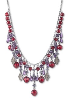 "Lauren Ralph Lauren Hematite-Tone Crystal & Bead Statement Necklace, 16"" + 3"" extender - Burgundy"