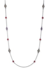 "Lauren Ralph Lauren Hematite-Tone Pave & Bead 42"" Strand Necklace - Burgundy"