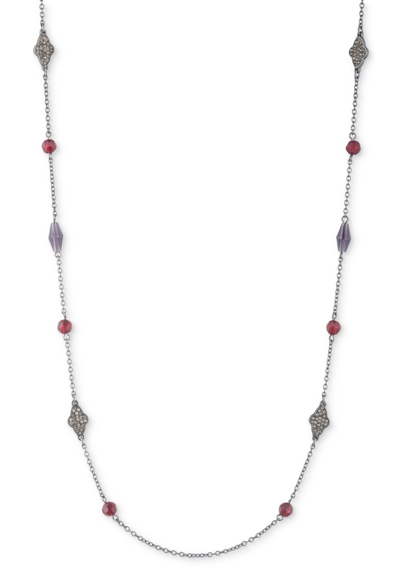 "Lauren Ralph Lauren Hematite-Tone Pave & Bead 42"" Strand Necklace - Burgundy"