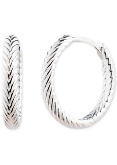 "Lauren Ralph Lauren Herringbone-Look Huggie Hoop Earrings in Sterling Silver, 0.64"" - Sterling Silver"