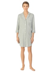 Lauren Ralph Lauren Knit Notch Collar Cotton Sleep Shirt - Grey Stripe