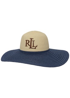 Lauren Ralph Lauren Leather Logo with Woven Sun Hat - Natural, Navy