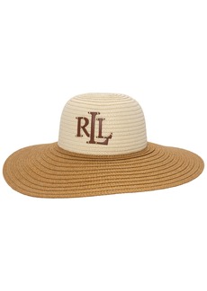 Lauren Ralph Lauren Leather Logo with Woven Sun Hat - Natural, Dark Natural