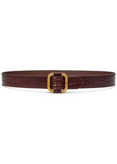 Lauren Ralph Lauren Leather Slide-Buckle Croc-Embossed Belt - Dark Mahogany