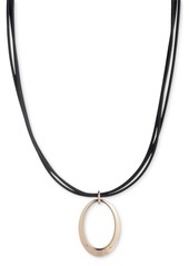 "Lauren Ralph Lauren Open Drop Leather Cord Pendant Necklace, 16"" + 3"" extender - Black"