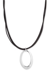 "Lauren Ralph Lauren Open Drop Leather Cord Pendant Necklace, 16"" + 3"" extender - Brown"