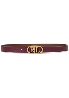 Lauren Ralph Lauren Oval Logo Buckle Reversible Leather Skinny Belt - Pinot Noir/Dark Mahogany