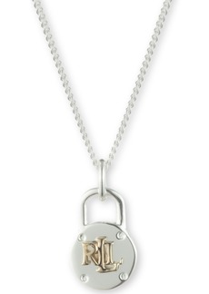 "Lauren Ralph Lauren Padlock Logo Choker Pendant Necklace in Sterling Silver & 18k Gold-Plate, 14"" + 3"" extender - Silver"