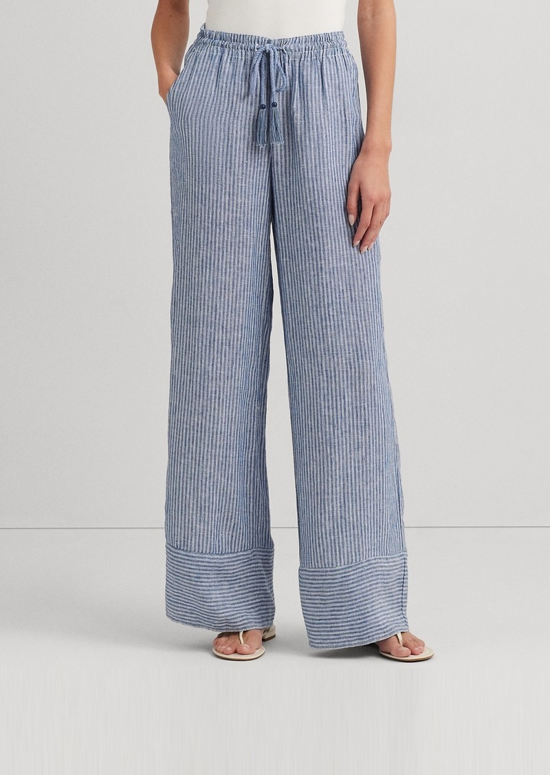 Lauren Ralph Lauren Petite Linen Pinstriped Pants - Blue/White
