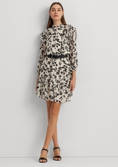 Lauren Ralph Lauren Petite Ruffled Fit & Flare Dress - Ivory/Black