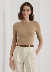 Lauren Ralph Lauren Petite Slim-Fit Elbow-Sleeve Top - Birch Tan