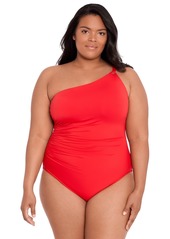 Lauren Ralph Lauren Plus Size Asymmetric One-Piece Swimsuit - Red