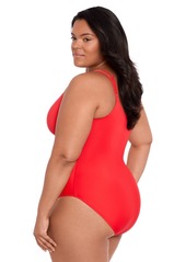 Lauren Ralph Lauren Plus Size Asymmetric One-Piece Swimsuit - Red