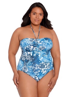 Lauren Ralph Lauren Plus Size Bandeau Halter One-Piece Swimsuit - Indigo Patchwork