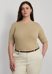 Lauren Ralph Lauren Plus Size Boat-Neck Tee - Birch Tan