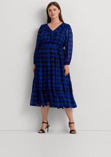 Lauren Ralph Lauren Plus Size Buffalo Check A-Line Dress - Blue/Black