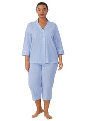 Lauren Ralph Lauren Plus Size Button-Front Top and Pants Pajama Set - Navy Dot