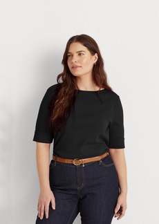 Lauren Ralph Lauren Plus Size Cotton-Blend Boatneck Top - Polo Black