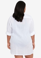 Lauren Ralph Lauren Plus Size Cotton Camp Shirt Cover-Up - White