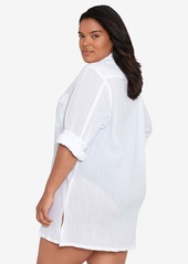 Lauren Ralph Lauren Plus Size Cotton Camp Shirt Cover-Up - White